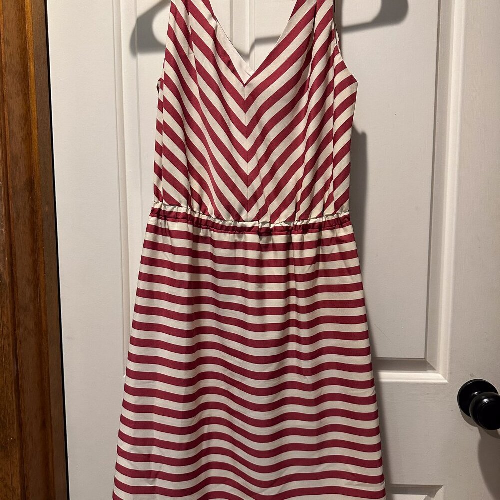Loft Striped Dress Cream and burgandy